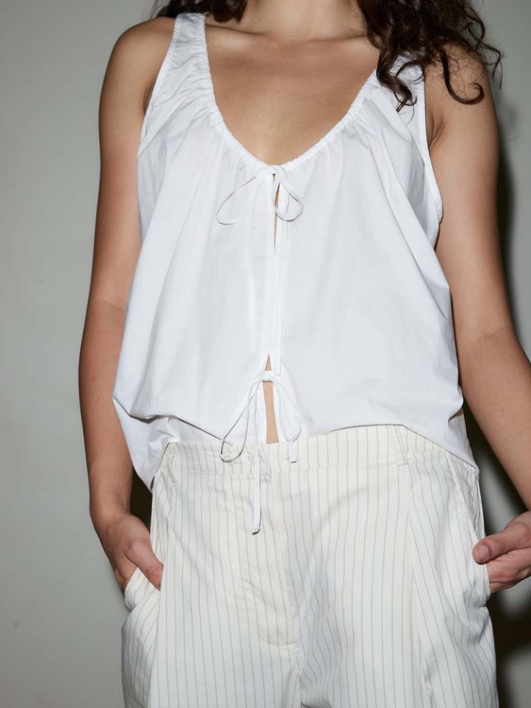 Deiji Studios The Original Cotton Bind Top With Tie Front Closure Organic Poplin — image 5 of 8